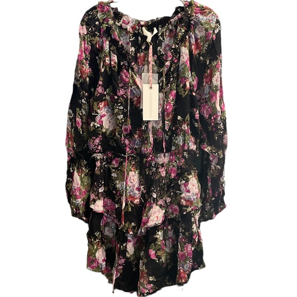 LOVESHACKFANCY Popover Floral Mini Dress Black Pink - NWT - Size Small - Picture 4 of 6